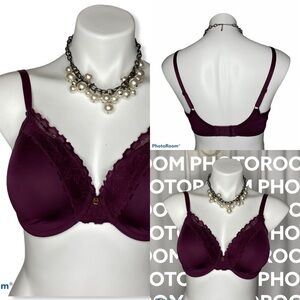 Natori Vivid Plum Sexy Plunging V Underwire Bra 34DD